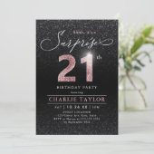 Invitation Rose moderne or noir surprise 21e anniversaire (Debout devant)