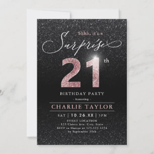 Invitation Rose moderne or noir surprise 21e anniversaire
