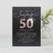 Invitation Rose moderne or noir surprise 50e anniversaire (Debout devant)