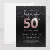 Invitation Rose moderne or noir surprise 50e anniversaire (Devant / Derrière)