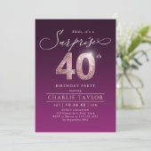 Invitation Rose moderne or violet surprise 40e anniversaire (Debout devant)