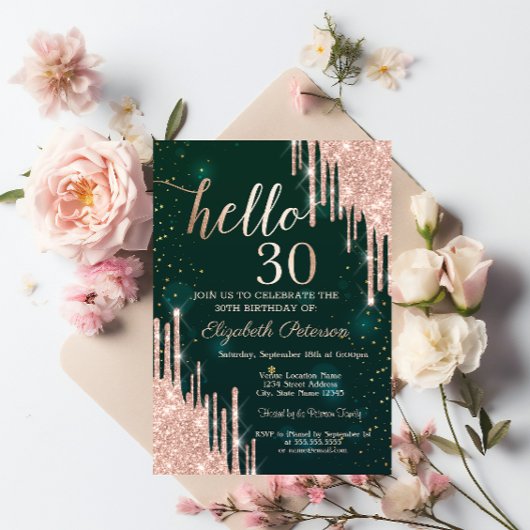 Invitation Rose moderne Parties scintillant d'or 30e annivers