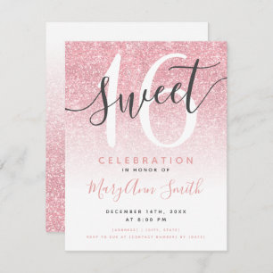 Invitation Rose moderne Parties scintillant d'or Ombre 16e an