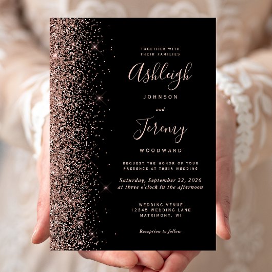 Invitation Rose moderne Parties scintillant Gold Edge Mariage