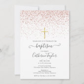 Invitation Rose moderne Parties scintillant or Baptême Christ (Devant)