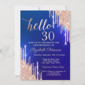 Invitation Rose moderne Parties scintillant or Drips bleu 30e (Devant)