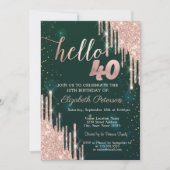 Invitation Rose moderne Parties scintillant or Drips Vert 40e (Devant)