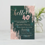 Invitation Rose moderne Parties scintillant or Drips Vert 40e (Debout devant)