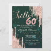 Invitation Rose moderne Parties scintillant or Drips Vert 60e (Devant)