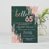 Invitation Rose moderne Parties scintillant or Drips Vert 65e (Debout devant)