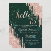 Invitation Rose moderne Parties scintillant or Drips Vert 75e (Devant / Derrière)