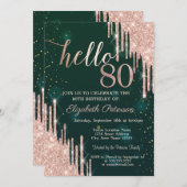 Invitation Rose moderne Parties scintillant or Drips Vert 80e (Devant / Derrière)