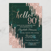 Invitation Rose moderne Parties scintillant or Drips Vert 90e (Devant / Derrière)
