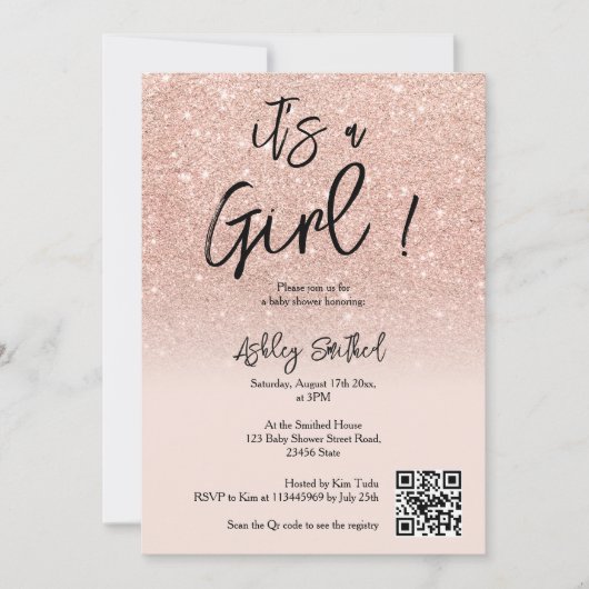 Invitation Rose moderne Parties scintillant or rose Ombre Gir (Devant)