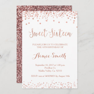 Invitation Rose moderne Parties scintillant or Sweet 16 Anniv