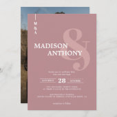 Invitation Rose moderne Pink Ampersand Script Mariage photo (Devant / Derrière)