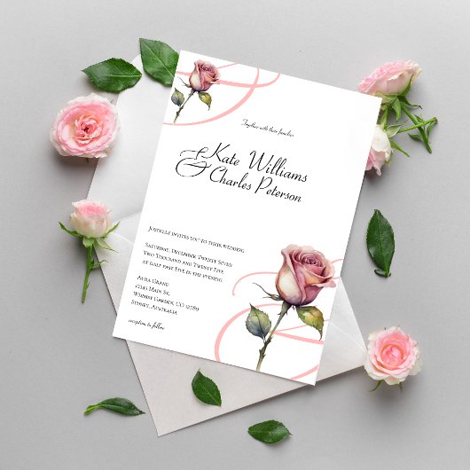 Invitation Rose moderne poussiéreux Été broussailleux Mariage