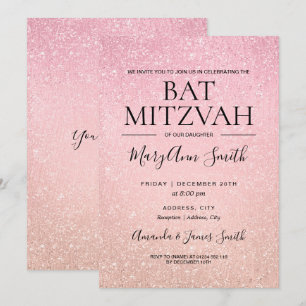 Invitation Rose moderne rose Bat mitzvah Faux Parties scintil