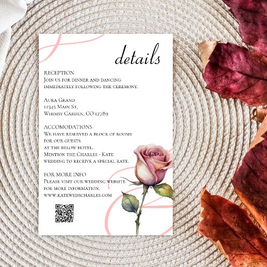Invitation Rose moderne roux mariage détails de 