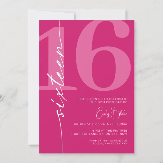 Invitation Rose moderne Seize fête d'anniversaire (Devant)