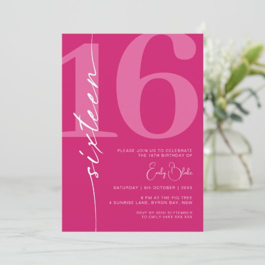 Invitation Rose moderne Seize fête d'anniversaire (Debout devant)