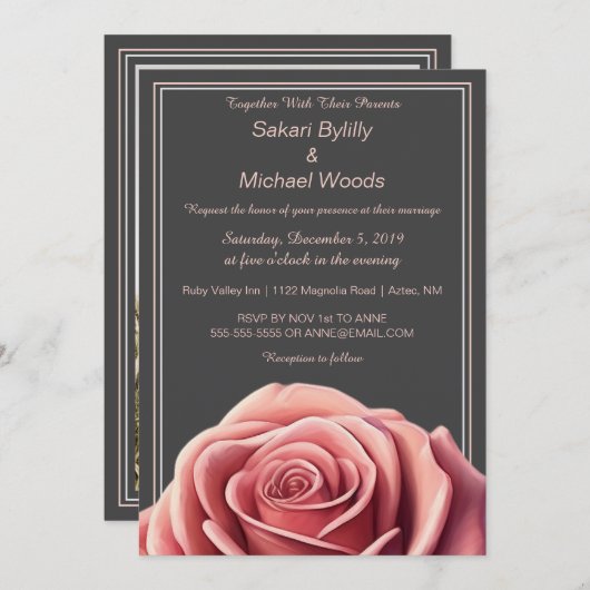 Invitation Rose moderne sur gris foncé (Devant / Derrière)
