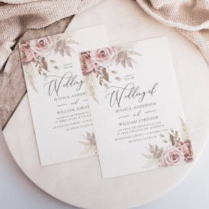 Invitation Rose moderne tendance Dusty Blush Floral Mariage