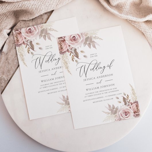 Invitation Rose moderne tendance Dusty Blush Floral Mariage