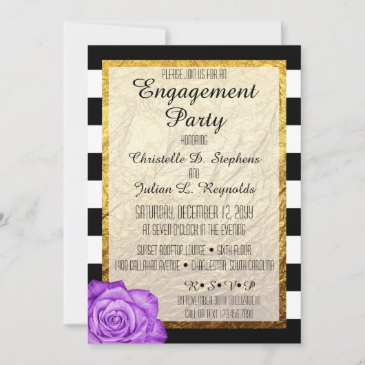 Invitation Rose moderne violet Faux Gold Foil (Devant)
