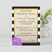 Invitation Rose moderne violet  Faux Gold Foil Mariage rayé (Debout devant)