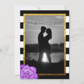 Invitation Rose moderne violet  Faux Gold Foil Mariage rayé (Dos)