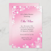 Invitation rose molle de baby shower de flocons de (Devant / Derrière)