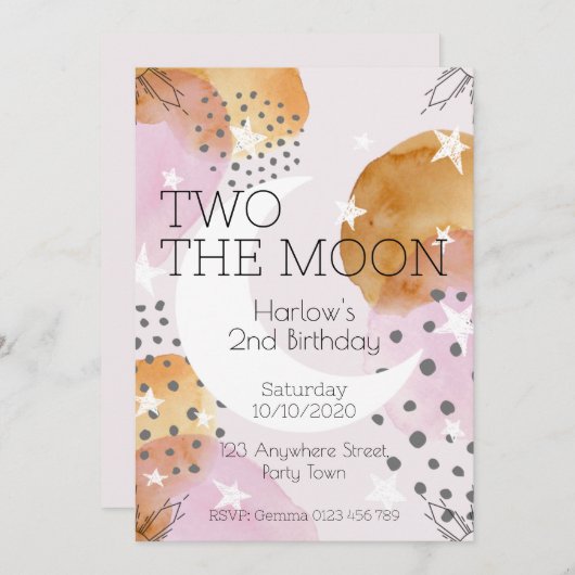 Invitation Rose Moon deux à la lune (Devant / Derrière)