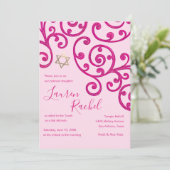 Invitation rose Motif bat mitzvah Scroll (Debout devant)