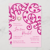Invitation rose Motif bat mitzvah Scroll (Devant / Derrière)