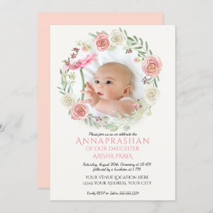 Invitation Rose n ivoire Roses Wreath Annaprashan Baby Girl