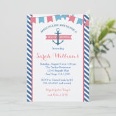 Invitation Rose nautique et bleu d'invitation de baby shower (Debout devant)