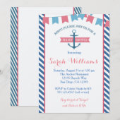 Invitation Rose nautique et bleu d'invitation de baby shower (Devant / Derrière)