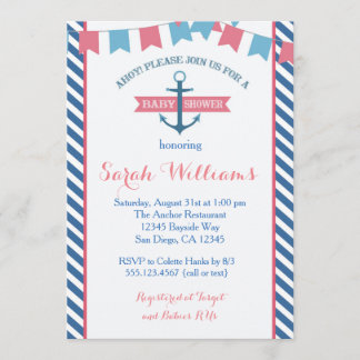 Invitation Rose nautique et bleu d'invitation de baby shower
