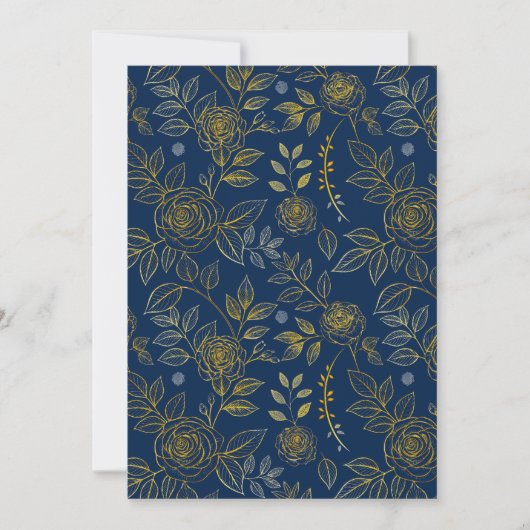 Invitation Rose Navy et Or – Motif Botanique Sans Couture (Devant)