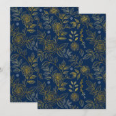 Invitation Rose Navy et Or – Motif Botanique Sans Couture (Devant / Derrière)