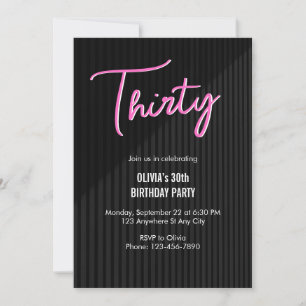 Invitation Rose Néon Rétro 30e Anniversaire