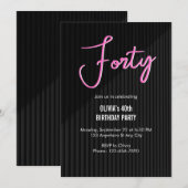 Invitation Rose Néon Rétro 40e Anniversaire (Devant / Derrière)