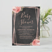 Invitation Rose noir Baby shower géométrique Floral or (Debout devant)
