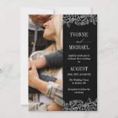 Invitation Rose noir blanc aperçoit photo double face (Devant)