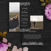 Invitation Rose noir blanc aperçoit photo double face