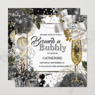 Invitation Rose noir blanc argent shabby chic parties scintil