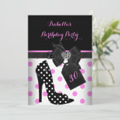 Invitation Rose Noir Blanc Coeur Pois Talons Anniversaire (Debout devant)