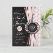 Invitation Rose Noir & Blanc Élégant Mariage Ou Événement De (Debout devant)