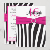 Invitation Rose, Noir, Blanc Zèbre 16ème anniversaire Invitat (Devant / Derrière)